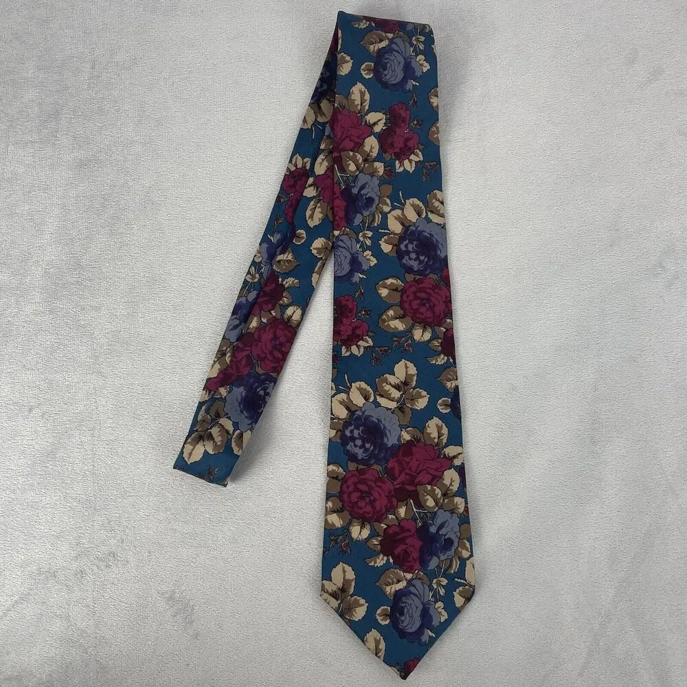 Salvatori Mens Tie Silk Multicolor Floral Print Design Roses Career Business USA